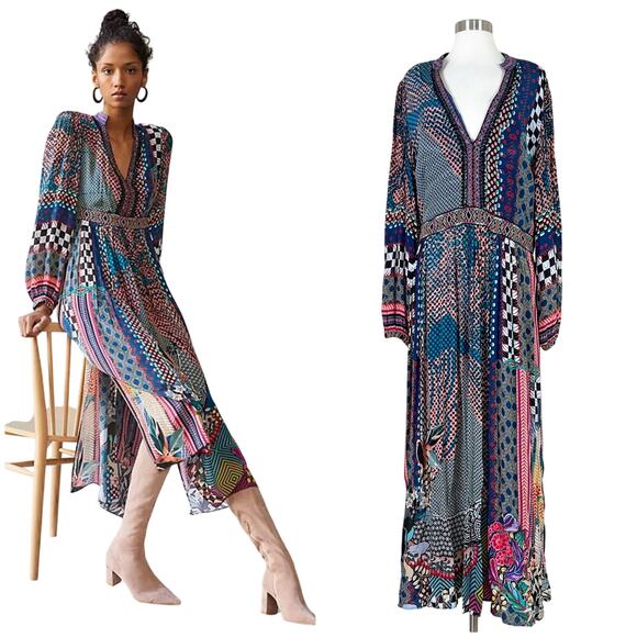 Anthropologie | Bhanuni by Jyoti Patterned Maxi Long Sleeve Slit Boho Maci Dress - Picture 15 of 16